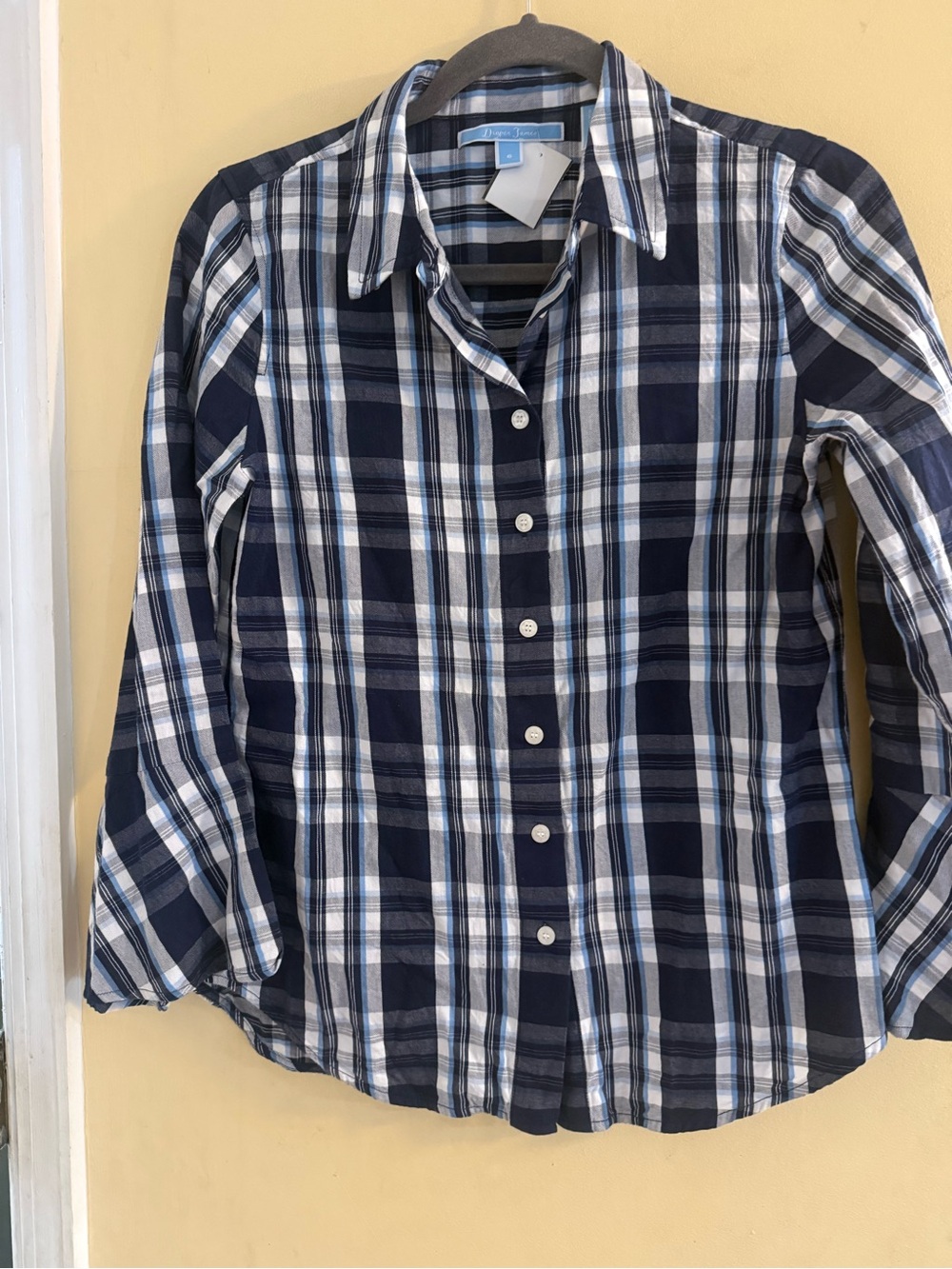 Draper James Navy Plaid Button-Up Shirt, Women’s size 6
